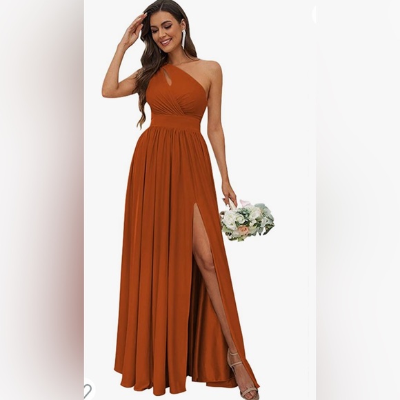 Pleated One Shoulder Short Sleeves Dress With Back Slit Lilac
